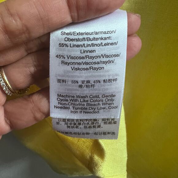 DKNY Round Neck Linen Blend Button Up Top Vacation Women's XL Mom Boxy Yellow - Picture 5 of 5
